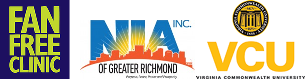 3 logos: Fan Free Clinic, Nia of Greater Richmond, VCU: Virginia Commonwealth University 